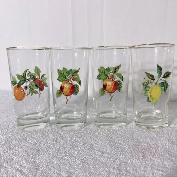 Vintage West Virginia Glass Fruit Tumblers W Gold Rim x4 - Picture 3 of 12